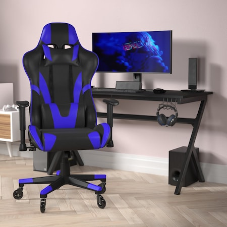 Flash Furniture Blue LeatherSoft Gaming Chair with Roller Wheels CH-187230-1-BL-RLB-GG